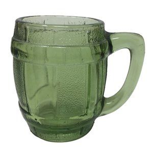 Green Glass Barrel Shaped Mug Style Shot Glass - Cute vintage Colored Glass